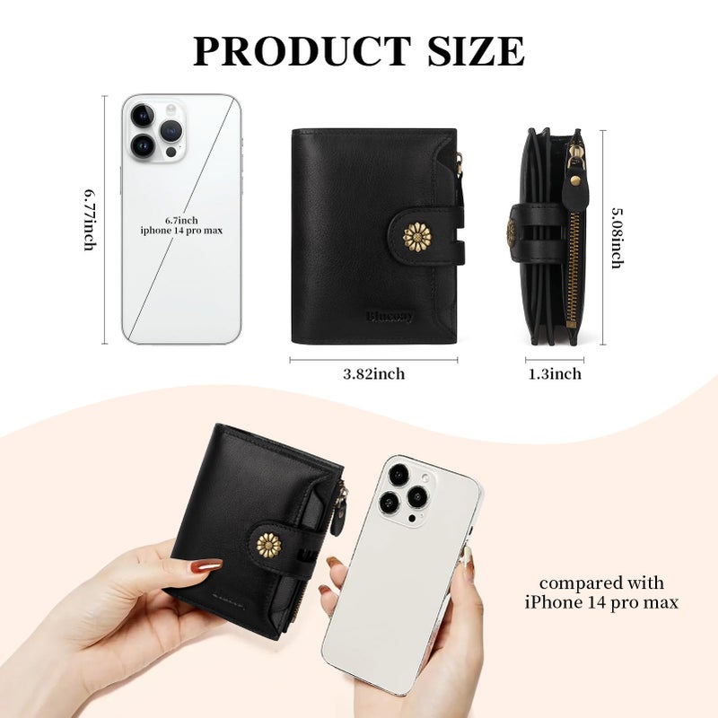 Blucoay Wallet Women,RFID Blocking Leather Womens Wallet Bifold Compact Card Holder Small Wallet for Women with Removable ID Window Black - Image 4