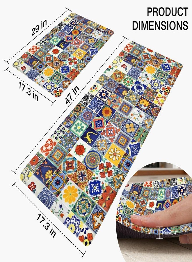wyoansfhd Boho Kitchen Rug Sets of 2 Piece Cushioned Comfort Mat for Home & Office Non Slip Rugs and Mats Anti Fatigue Kitchen Mats for Kitchen Floor Comfort Standing Carpet Runner Rugs17.3 47"+17.3" 30" - Image 3