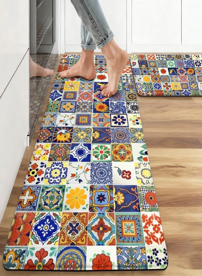 wyoansfhd Boho Kitchen Rug Sets of 2 Piece Cushioned Comfort Mat for Home & Office Non Slip Rugs and Mats Anti Fatigue Kitchen Mats for Kitchen Floor Comfort Standing Carpet Runner Rugs17.3 47"+17.3" 30" - Image 2