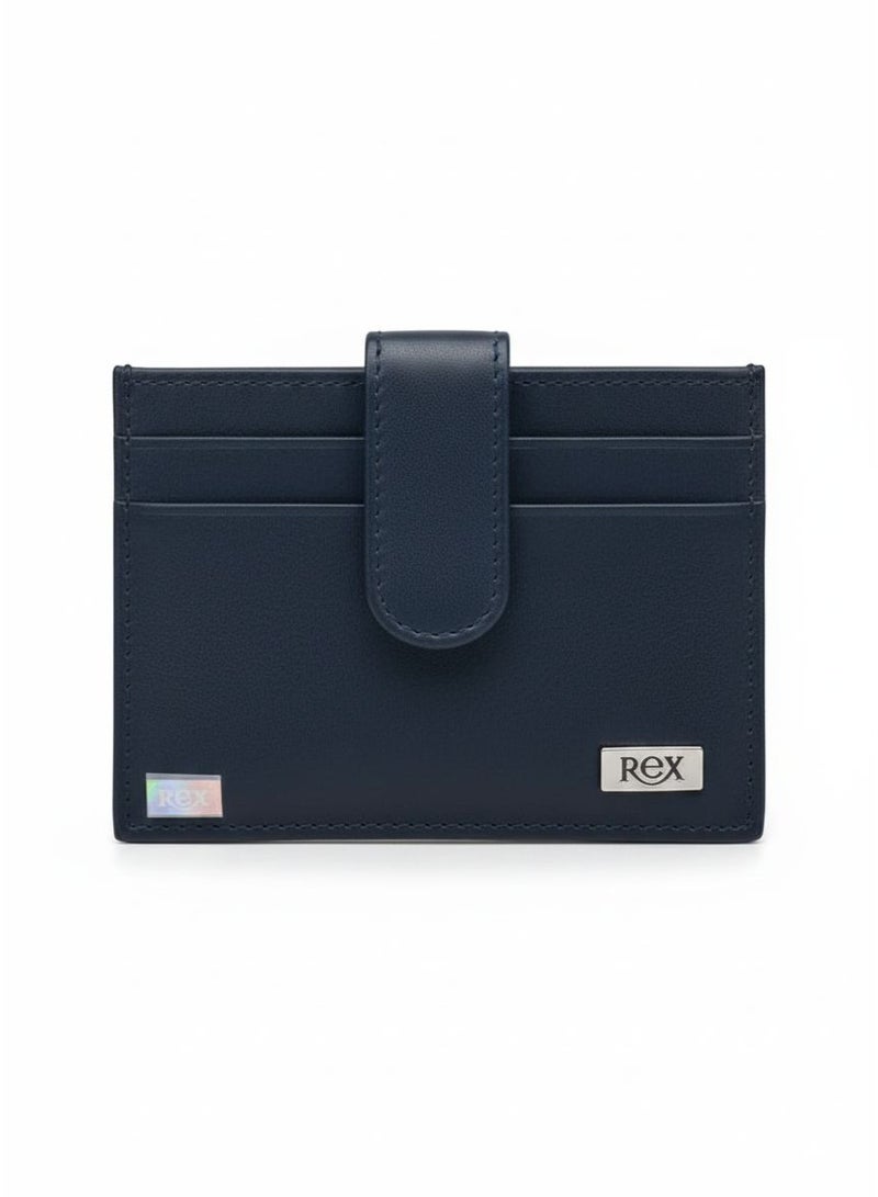 ركس محفظة بطاقات جلدية تصميم نحيف (Slim) مع قفل آمان – لون كحلي عصر 60021 - Image 1