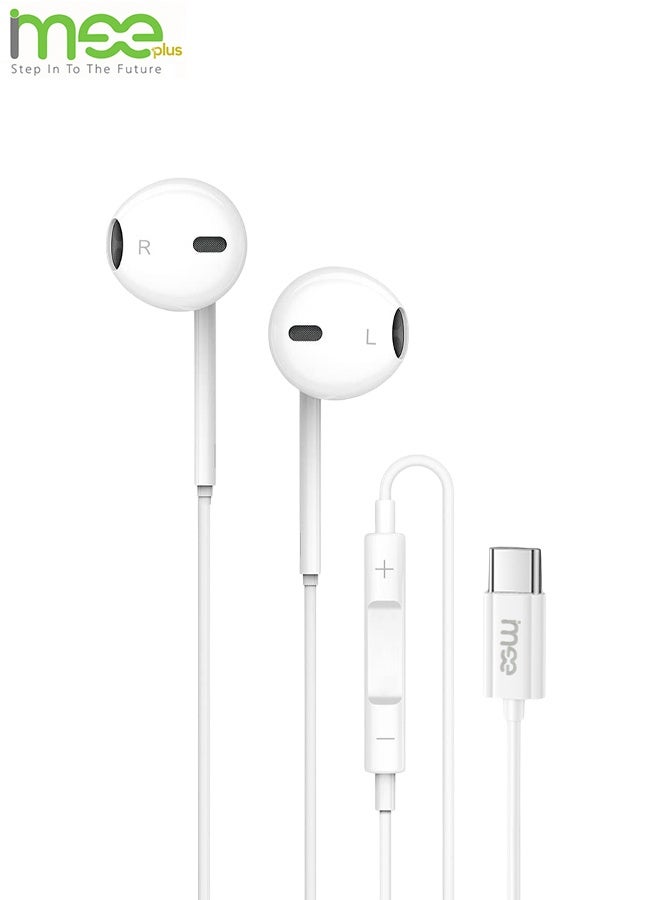 آیمی سماعات أذن ستيريو سلكية IMEE Plus IM-EP107 عالية الجودة، مزودة بموصل من النوع C، وتحكم مدمج، ومحول رقمي تناظري عالي الدقة مدمج، وميكروفون متعدد الاتجاهات، وتوافق عالمي مع الأجهزة اللوحية والهواتف الذكية وأجهزة الكمبيوتر المحمولة (أبيض). - Image 2
