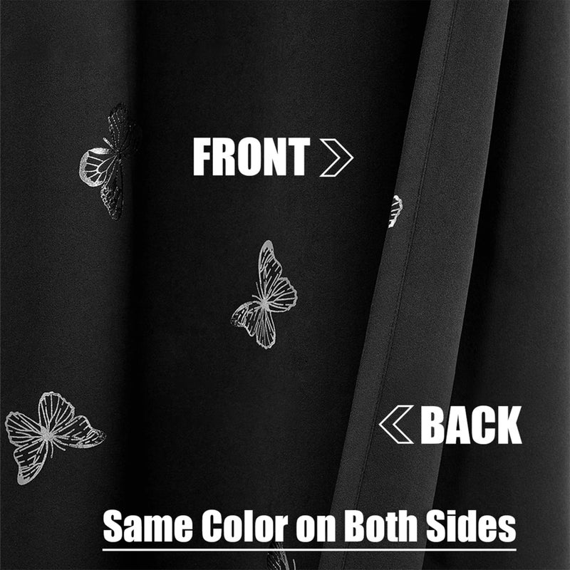 Jubilantex Black Silver Butterfly Blackout Curtains Metallic 63" Long for Bedroom Nursery Thermal Insulated Window Curtains Grommet 52" Wide,2 Panels - Image 4