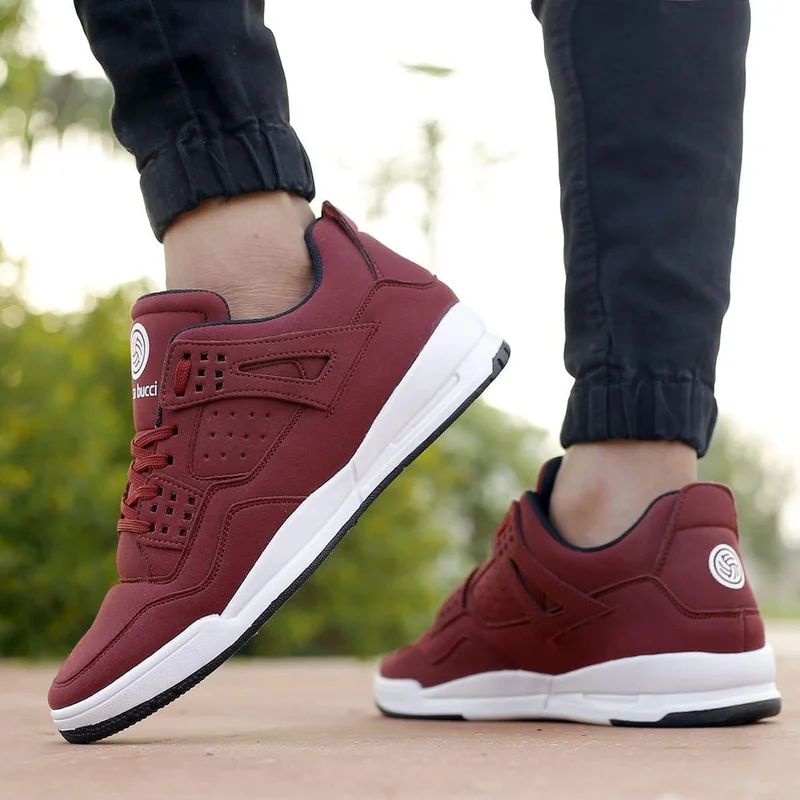Bacca Bucci Maroon Ultraforce Mid-Top Retro Fashion Athletic Sneakers for Men | Best Price UAE