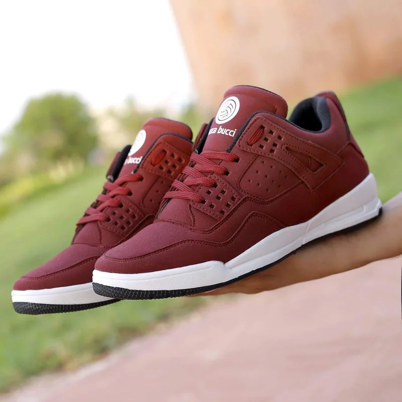 Bacca Bucci Maroon Ultraforce Mid-Top Retro Fashion Athletic Sneakers for Men | Best Price UAE