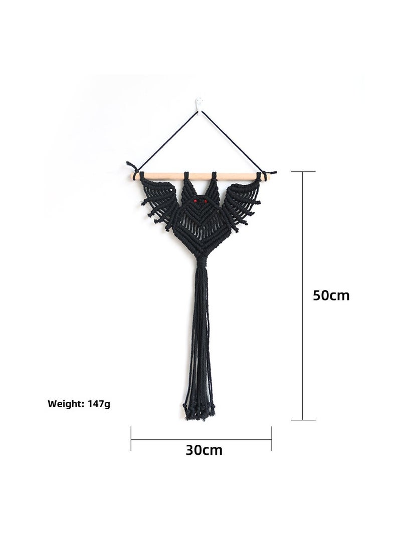 Handmade Bat Macrame Plant Hanger Tapestry Black short 