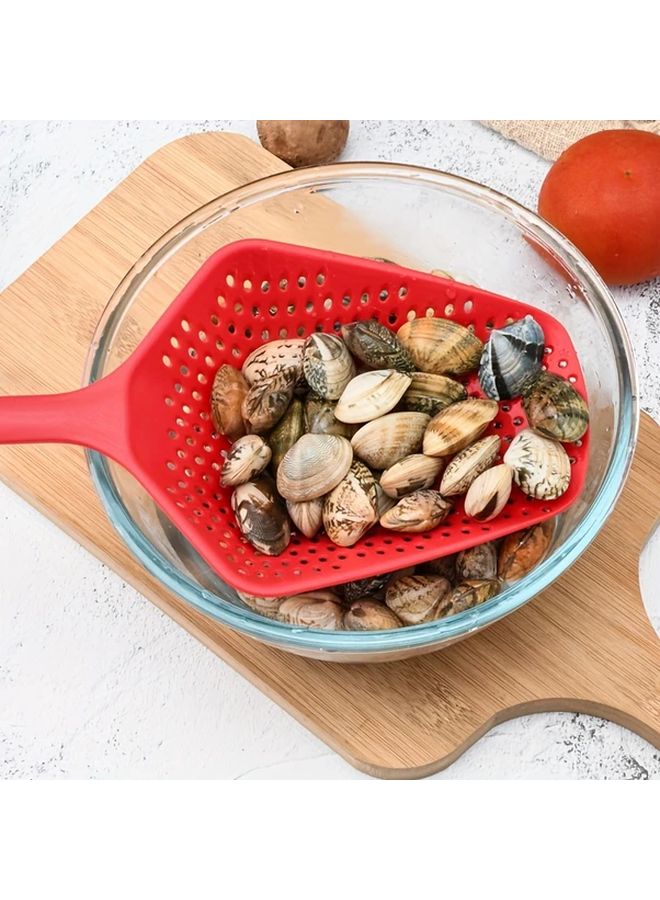 Large Slotted Spoon and Colander Kitchen Utensil Red Color Ice Scoop 13 5 x 4 92 Inch - Image 2