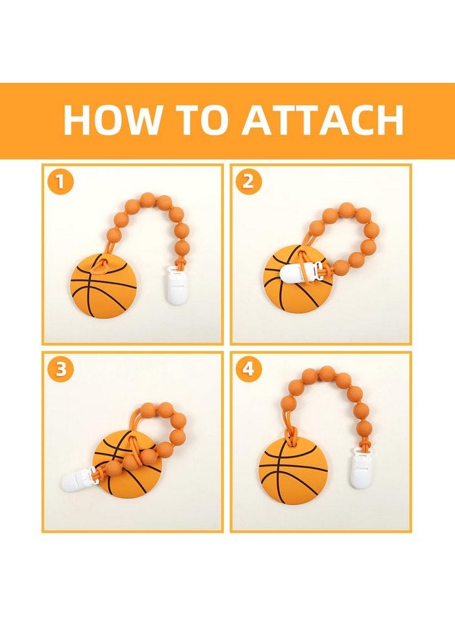 AmazingM Baby Food Grade Silicone Sport Ball Teether Toy with One Piece Design Pacifier Clip Holder,Teething Pain Relief Toys Gift Set for 3 Months+ Boys and Girls,Freezer Safe,BPA Free. (Basketball) - Image 5