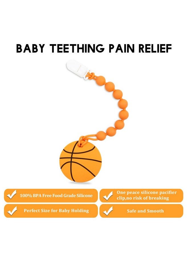 AmazingM Baby Food Grade Silicone Sport Ball Teether Toy with One Piece Design Pacifier Clip Holder,Teething Pain Relief Toys Gift Set for 3 Months+ Boys and Girls,Freezer Safe,BPA Free. (Basketball) - Image 2