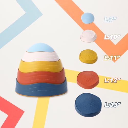 romrex Balance Stepping Stones for Kids romrex 5pcs Vibrant and NatureThemed Balance Stones to Encourage Toddler Balance Gross Motor Skills with Rubber Bottom and Embossed Surface - Image 5