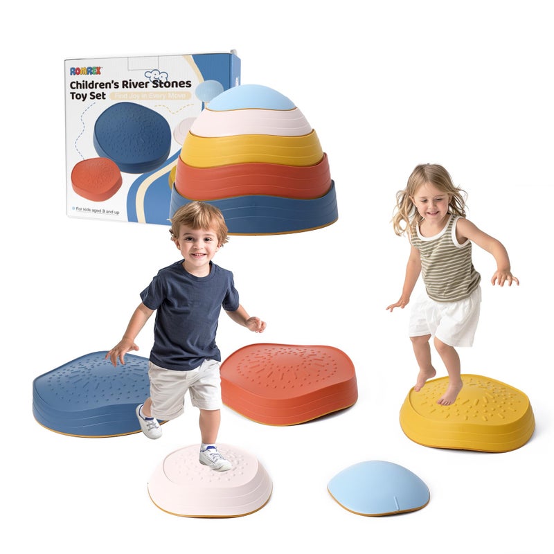 romrex Balance Stepping Stones for Kids romrex 5pcs Vibrant and NatureThemed Balance Stones to Encourage Toddler Balance Gross Motor Skills with Rubber Bottom and Embossed Surface - Image 2