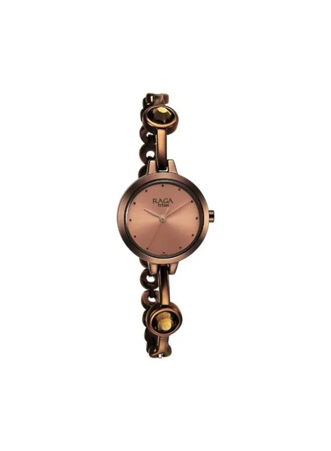 تيتان Titan Raga Viva Quartz Analog Rose Gold Dial Brown Metal Strap Watch for Women