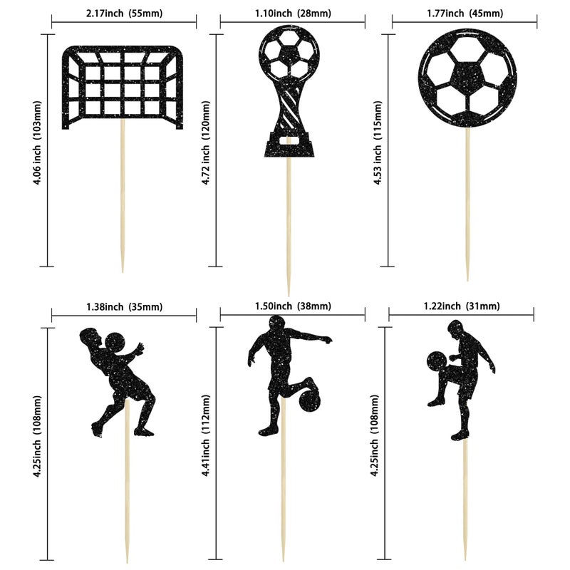 Ephlyn 24Pcs Soccer Cupcake Toppers Glitter Soccer Ball Cupcake Picks Sport Cake Decorations Football Theme Birthday Party Baby Shower Kids Boys Men Birthday Party Favors Supplies Black - Image 2