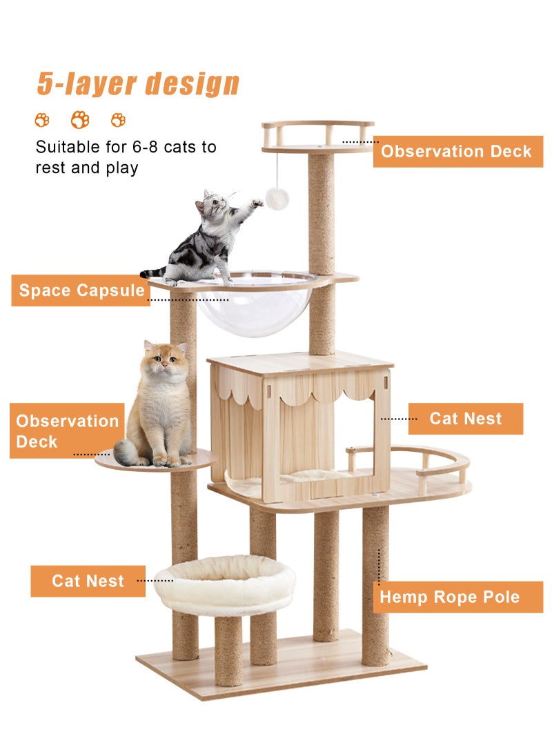URbazaar - Cat Tree, Cat Tree Tower Indoor Cat, Modern Cat Tree Tower, Multi-Level Cat Furniture Activity Center with Scratching Post, Standing House Cat Condo, Fun Toys for Kittens, Pet Playhouse - Image 1