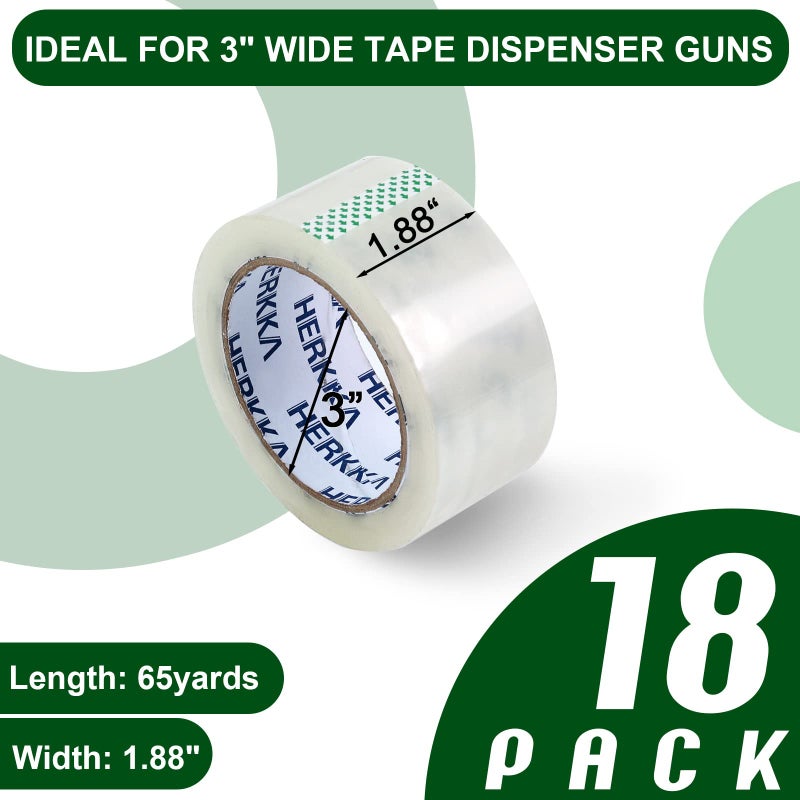 HERKKA Clear Packing Tape, 18 Rolls Heavy Duty Packaging Tape for Shipping Packaging Moving Sealing, Thicker Clear Packing Tape, 1.88 inches Wide, 65 Yards Per Roll, 1170 Total Yards - Image 3