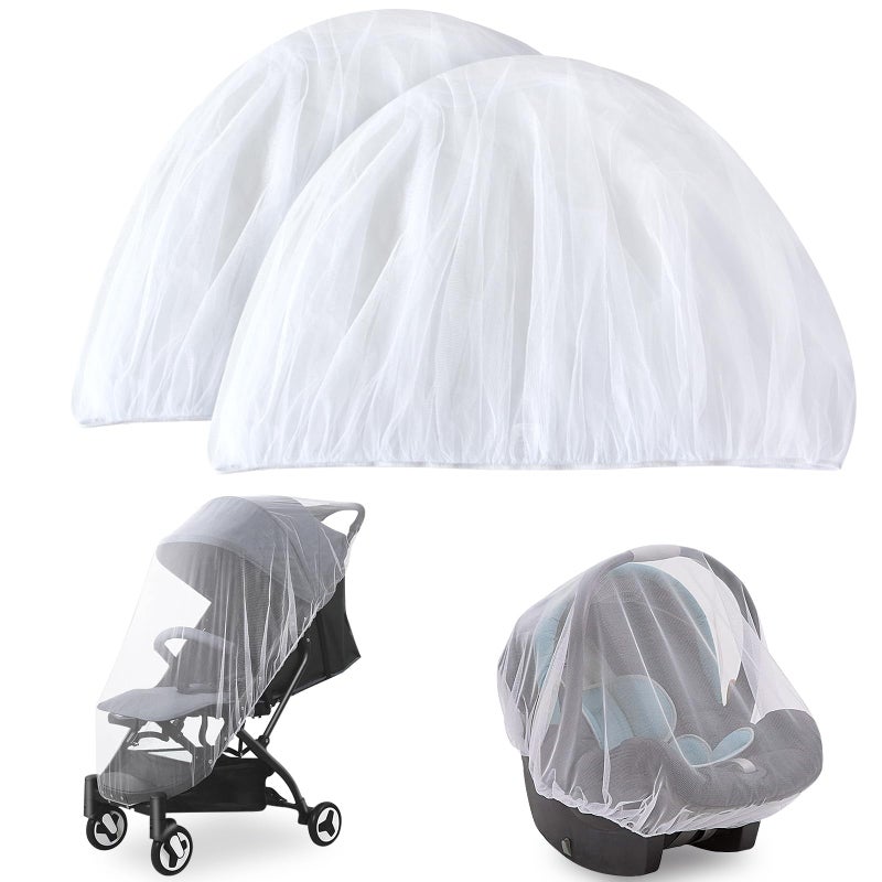 Coldwind Mosquito Net for Stroller(2 Pack), Baby Mosquito Net for Car Seat, Bassinets, Cradles, Playard, Pack N Plays and Portable Mini Crib, Baby Insect Netting, White - Image 1