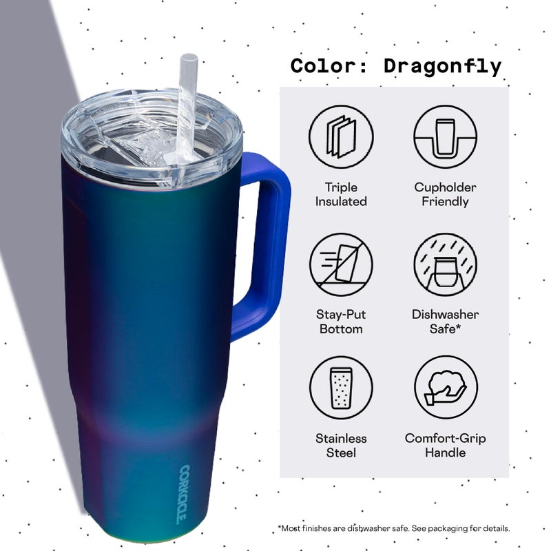 Corkcicle Cruiser Insulated Tumbler with Handle and Straw, Dragonfly, 40 oz – Reusable Water Bottle Keeps Beverages Cold for 20 Hours, Hot for 9 Hours - Image 4