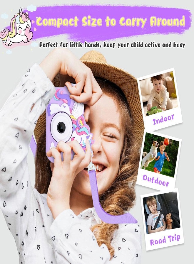 Envyvip Unicorn Toys Camera for Kids Girls Age 3-8, Toddler Kids Digital Camera Christmas Birthday Gifts for 3 4 5 6 7 8 Years Old Girl, Cute Selfie Video Camera, HD 1080P, 32GB SD Card, Purple - Image 4