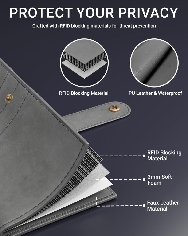FEDUS Leather Premium Long Currency Holder,Passport Holder for Unisex, Wallet with Card Holder,Id Card,Ticket,Currency,Boarding Pass Slots RFID Protected Travel Accessories Organiser,Grey - Image 4