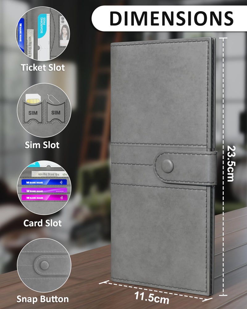 FEDUS Leather Premium Long Currency Holder,Passport Holder for Unisex, Wallet with Card Holder,Id Card,Ticket,Currency,Boarding Pass Slots RFID Protected Travel Accessories Organiser,Grey - Image 3