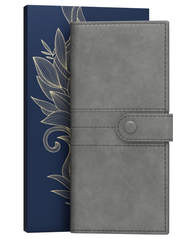 FEDUS Leather Premium Long Currency Holder,Passport Holder for Unisex, Wallet with Card Holder,Id Card,Ticket,Currency,Boarding Pass Slots RFID Protected Travel Accessories Organiser,Grey - Image 1