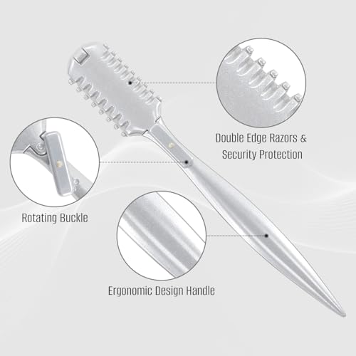 FEISIER Aluminum Double-Edge Hair Thinning Razor Comb with 10pcs Blades,Hair Texturizing Cutting Razor Comb for Thin and Thick Hair Trimming and Styling - Image 3