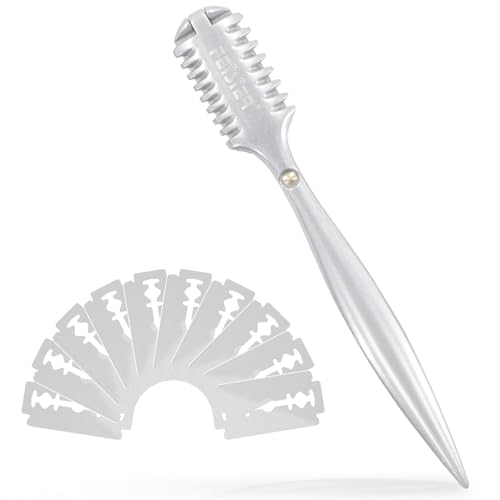 FEISIER Aluminum Double-Edge Hair Thinning Razor Comb with 10pcs Blades,Hair Texturizing Cutting Razor Comb for Thin and Thick Hair Trimming and Styling - Image 1