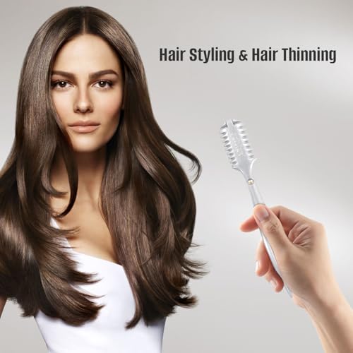 FEISIER Aluminum Double-Edge Hair Thinning Razor Comb with 10pcs Blades,Hair Texturizing Cutting Razor Comb for Thin and Thick Hair Trimming and Styling - Image 2