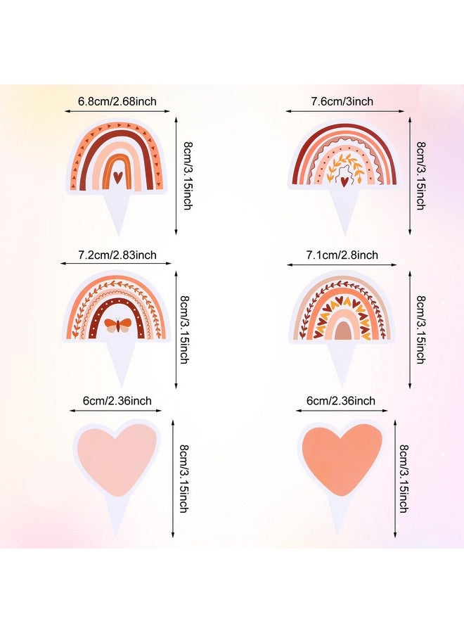 Grevosea 48 Pcs Boho Rainbow Cupcake Toppers - Boho Rainbow Birthday Party Decorations - Image 2