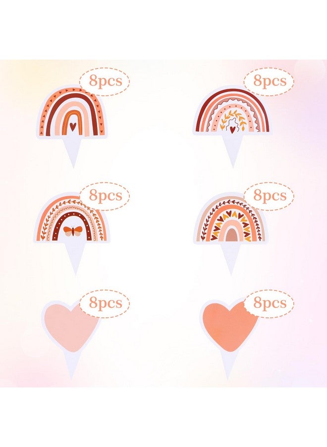 Grevosea 48 Pcs Boho Rainbow Cupcake Toppers - Boho Rainbow Birthday Party Decorations - Image 3