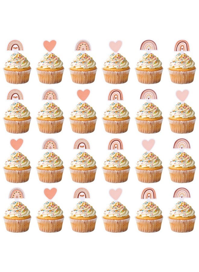 Grevosea 48 Pcs Boho Rainbow Cupcake Toppers - Boho Rainbow Birthday Party Decorations - Image 1