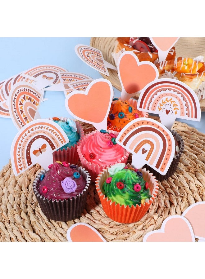 Grevosea 48 Pcs Boho Rainbow Cupcake Toppers - Boho Rainbow Birthday Party Decorations - Image 5