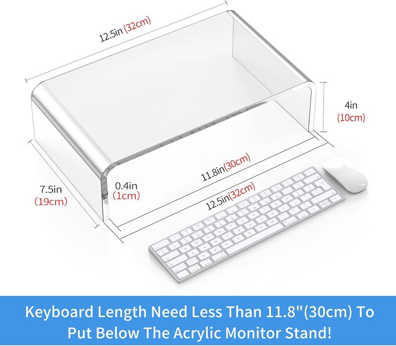 Beimu Acrylic Monitor Stand Riser L12.5''xW7.5''xH4'' Acrylic Laptop Stand Riser Clear Computer & Laptop Stand for Desk, Compatible with All Notebooks and Monitor, Decoration for Office & Home - Image 2