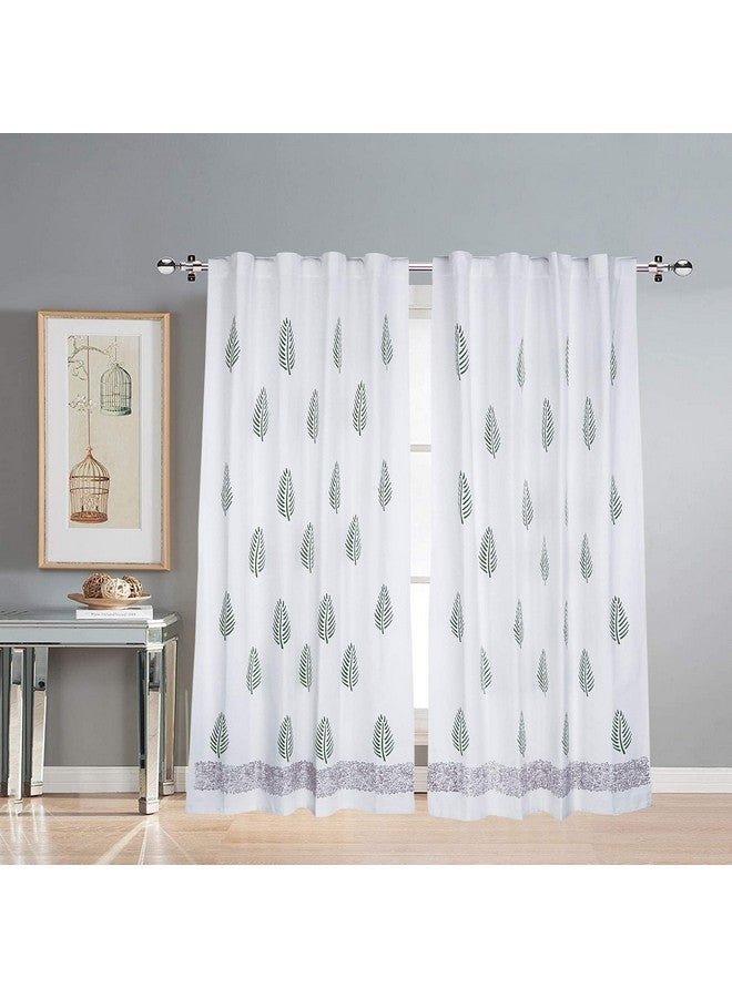 LINENWALAS Linenwalas Cotton Curtains Set Of 2, Canvas Window Curtains For Home Decor, Hangs Elegantly With Back Loops (4.5Ft X 6.5 Ft, Green Leaf) - Sheer, Back Tab - Image 1