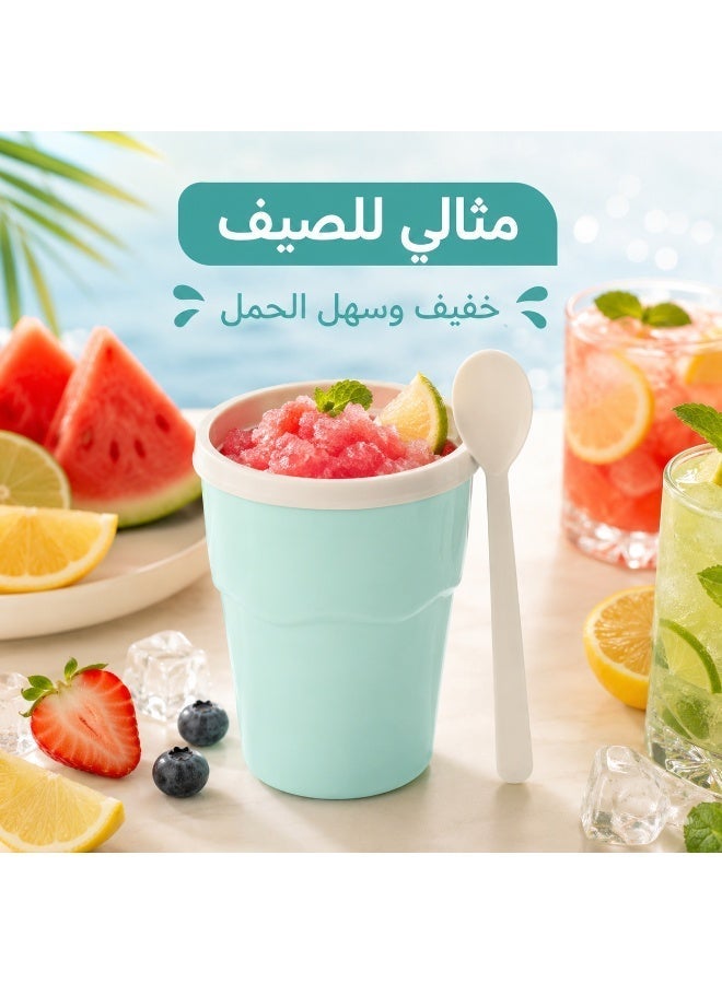 كوب السلاش، كوب ثلج سحري قابل لإعادة الاستخدام مع ملعقة لتحضير المشروبات المثلجة بسرعة، كوب صنع السلاش بدون كهرباء للعصير والمشروبات الغازية والسموذي ومشروبات الصيف، أخضر نعناعي - Image 1