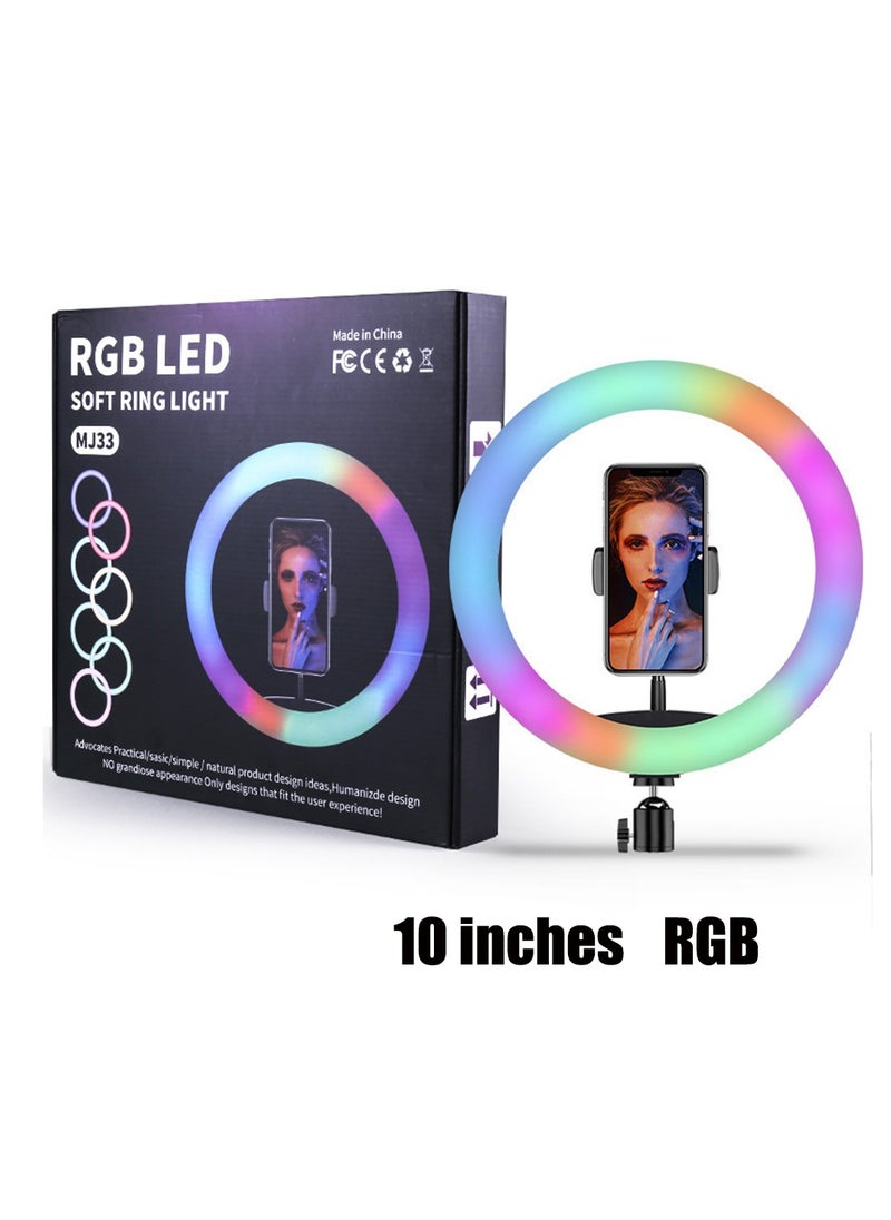 Furtey Photography Light Video Conference Light 10 Inch RGB Ring Light Three-Color Temperature 3000K-6000K Dimmable Brightness Multiple RGB Modes for Makeup Live Stream Video Recording Video Conference  - Image 1