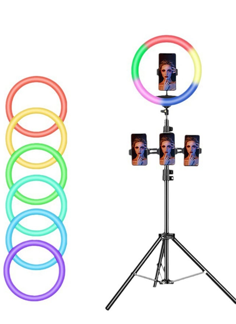 Furtey Photography Light Video Conference Light 10 Inch RGB Ring Light Three-Color Temperature 3000K-6000K Dimmable Brightness Multiple RGB Modes for Makeup Live Stream Video Recording Video Conference  - Image 2