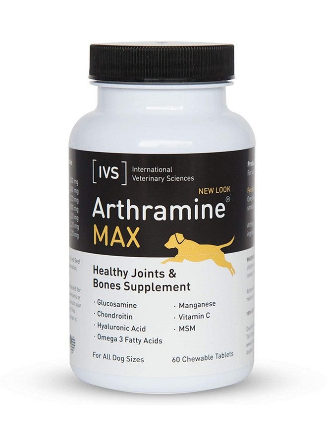 Ivs International Veterinary Sciences IVS Arthramine MAX Healthy Joints Glucosamine Supplement for Dogs with Fish Oil, Hyaluronic Acid, MSM, and Vitamin C, Made in the USA, 60 Count - Image 1