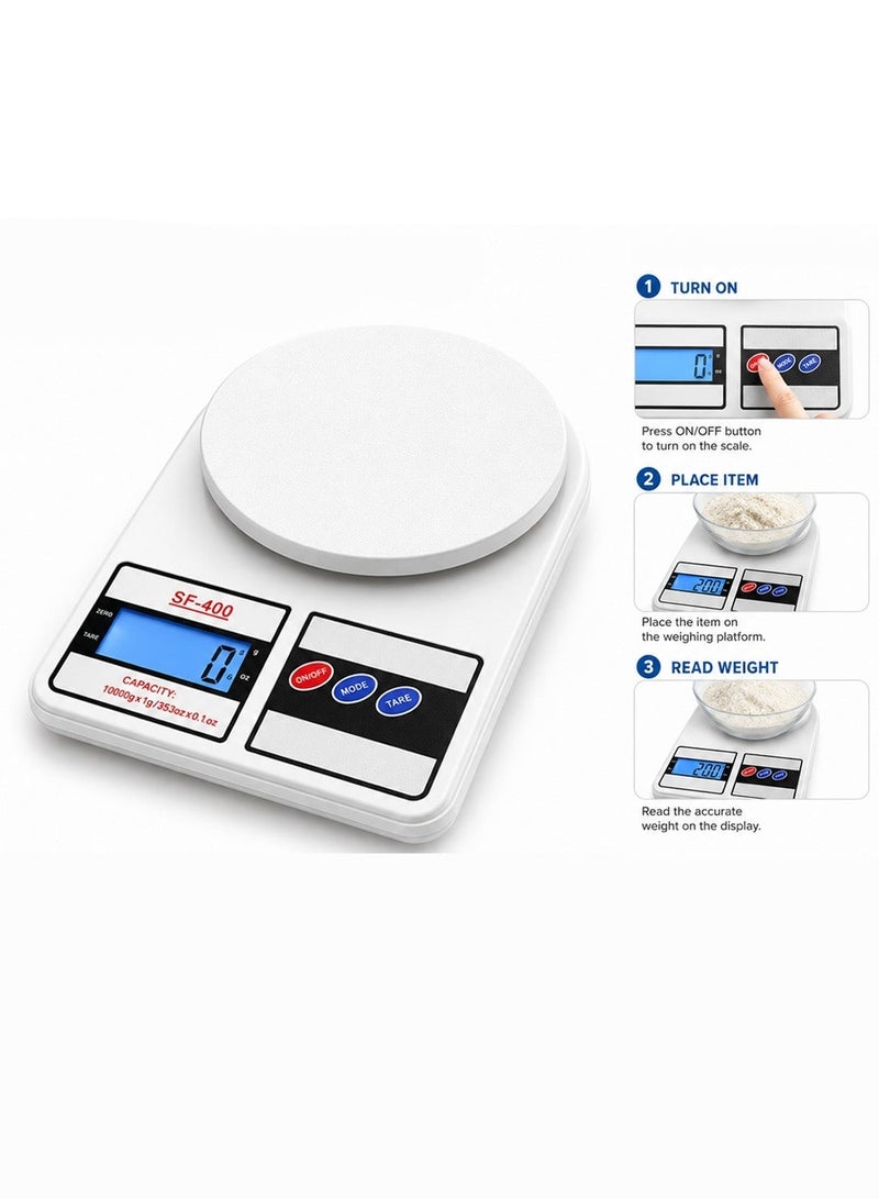 Wtech SF-400 Digital Kitchen Scale 1Gm to 10Kg Weighing Machine - White - Image 1