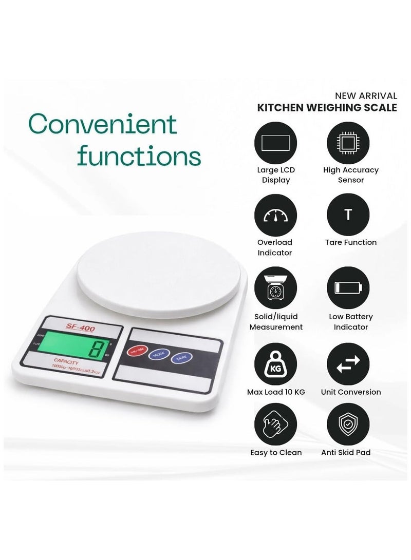 Wtech SF-400 Digital Kitchen Scale 1Gm to 10Kg Weighing Machine - White - Image 5