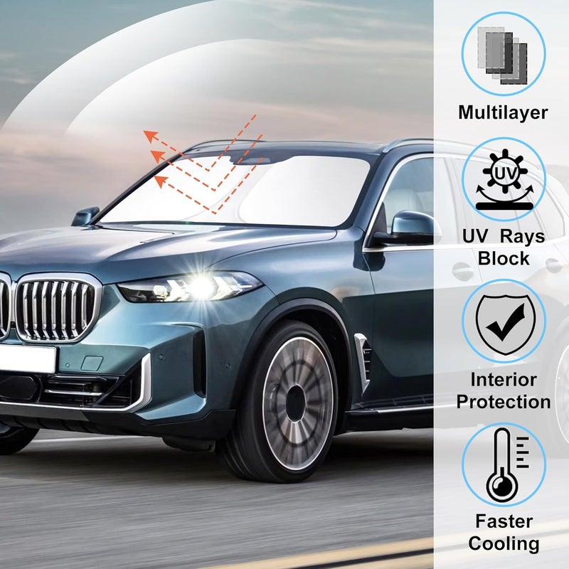 LHFLIVE Windshield Sun Shade Custom Fit 2019 2020 2021 2022 2023 2024 BMW X5 Accessories Foldable Shade Sun Visor Protector Blocks Sun Rays - Image 2