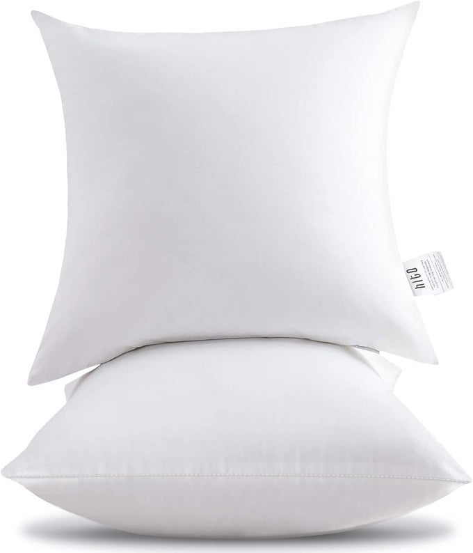 18X18 PILLOW INSERTS SET OF 2 DOWN ALTERNATIVE 100 COTTON COVER DECORATIVE SQUARE THROW PILLOWS WHITE FOR COUCH BED SOFA