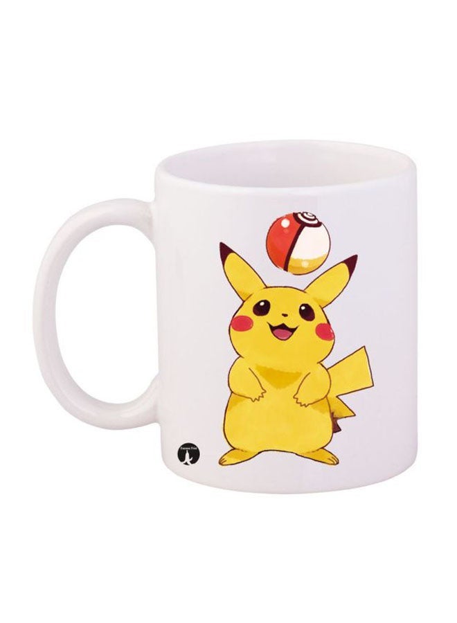 Durable Heat-resistant Thick Wall Designed Ergonomic Handled Pokemon Printed Mug White/Red/Yellow 11ounce