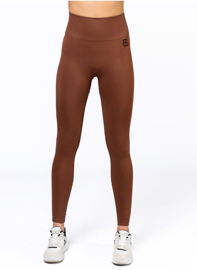 Bernessi Nylon Women's High Waist Ladies Yoga Leggings with Tummy Control Sports Workout Running Fitness Gym Pants Textured Brown  - Image 1