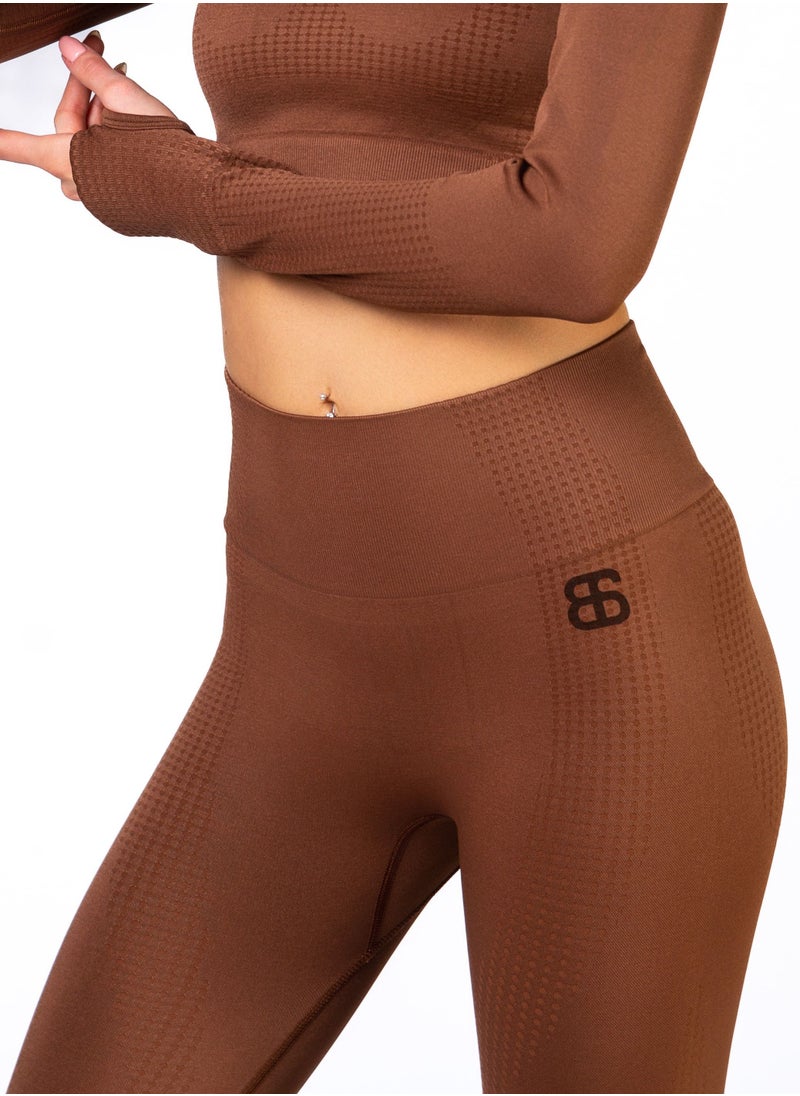 Bernessi Nylon Women's High Waist Ladies Yoga Leggings with Tummy Control Sports Workout Running Fitness Gym Pants Textured Brown  - Image 3