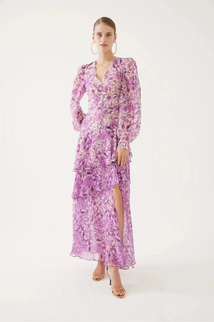 EXQUISE Floral Print Long Sleeve Maxi Dress