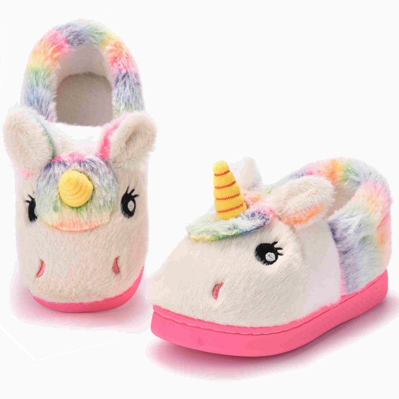 Ainikas Girls Plush House Slippers Toddler Kids Fuzzy Slippers, Snowy, 8-9 Toddler - Image 2