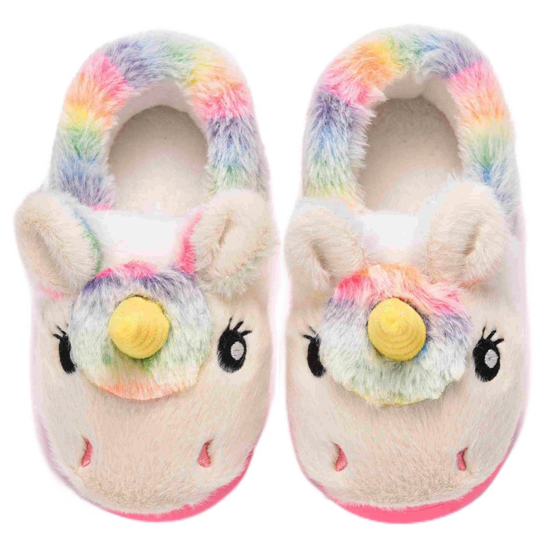 Ainikas Girls Plush House Slippers Toddler Kids Fuzzy Slippers, Snowy, 8-9 Toddler - Image 1