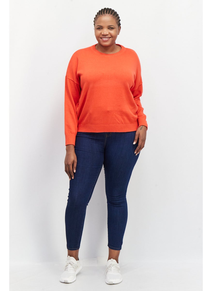 ESPRIT Women Crew Neck Plain Sweater, Red  - Image 2