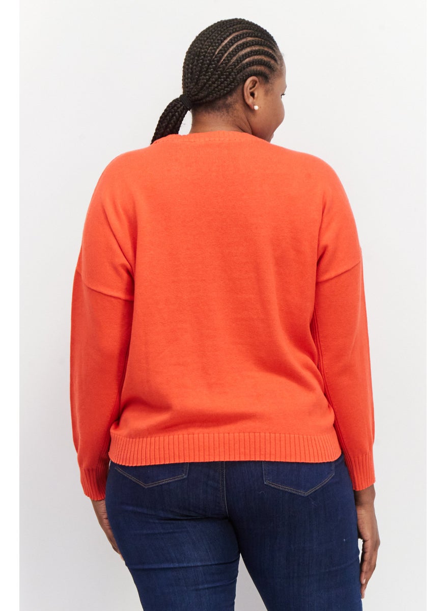 ESPRIT Women Crew Neck Plain Sweater, Red  - Image 4