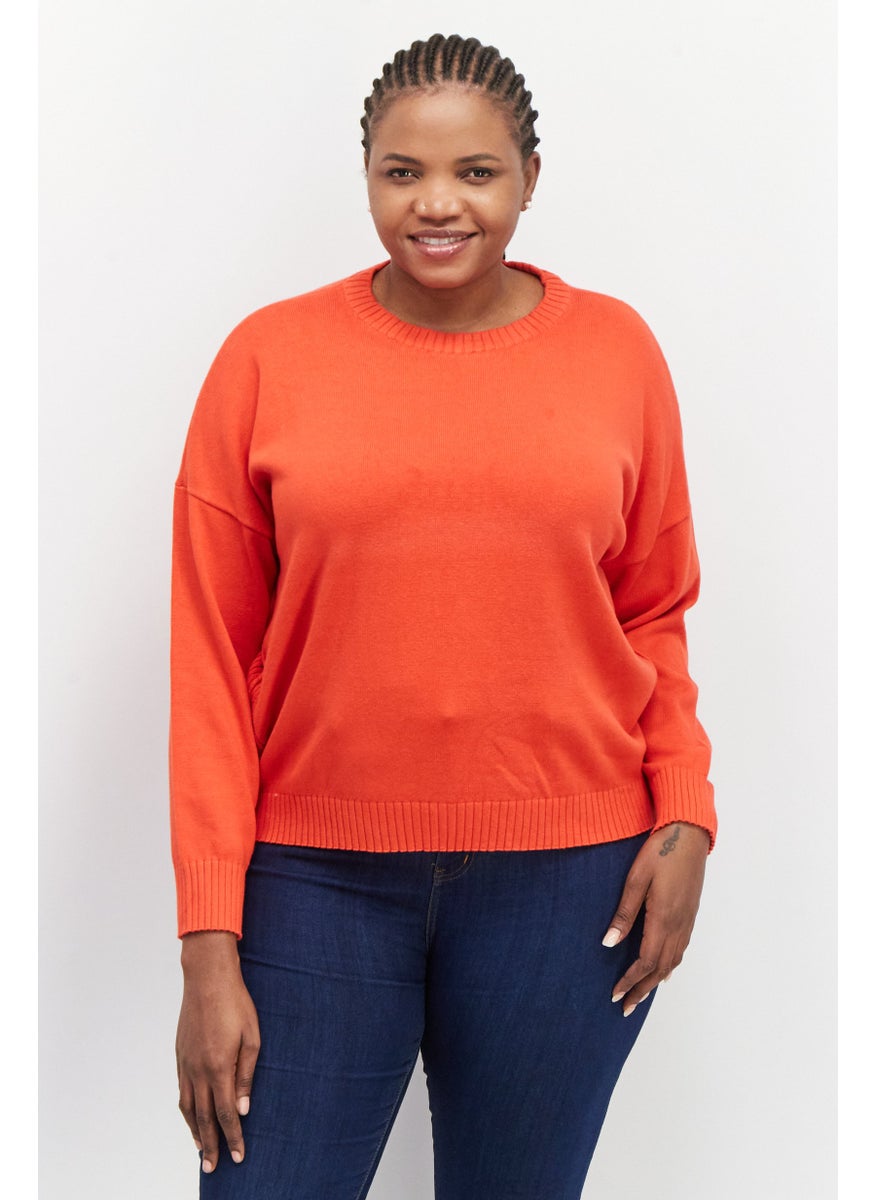 ESPRIT Women Crew Neck Plain Sweater, Red  - Image 1